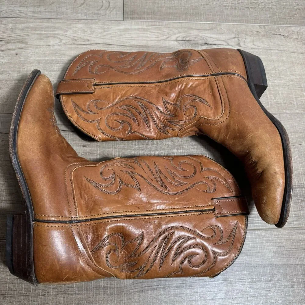 Vintage Code West Men's 8.5 USA Made Cowboy Boots Dan Post Leather Western Toe